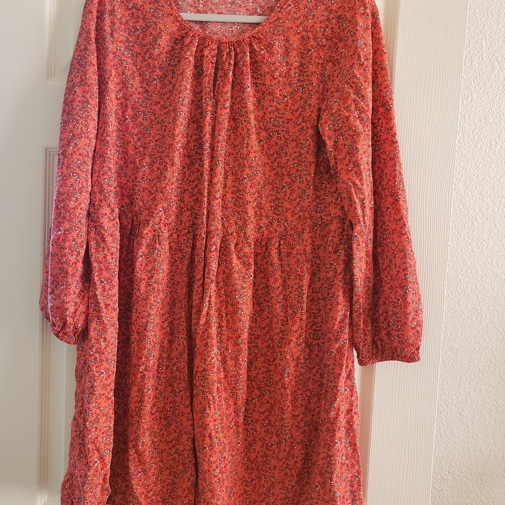 Orange floral long sleeve prairie midi dress